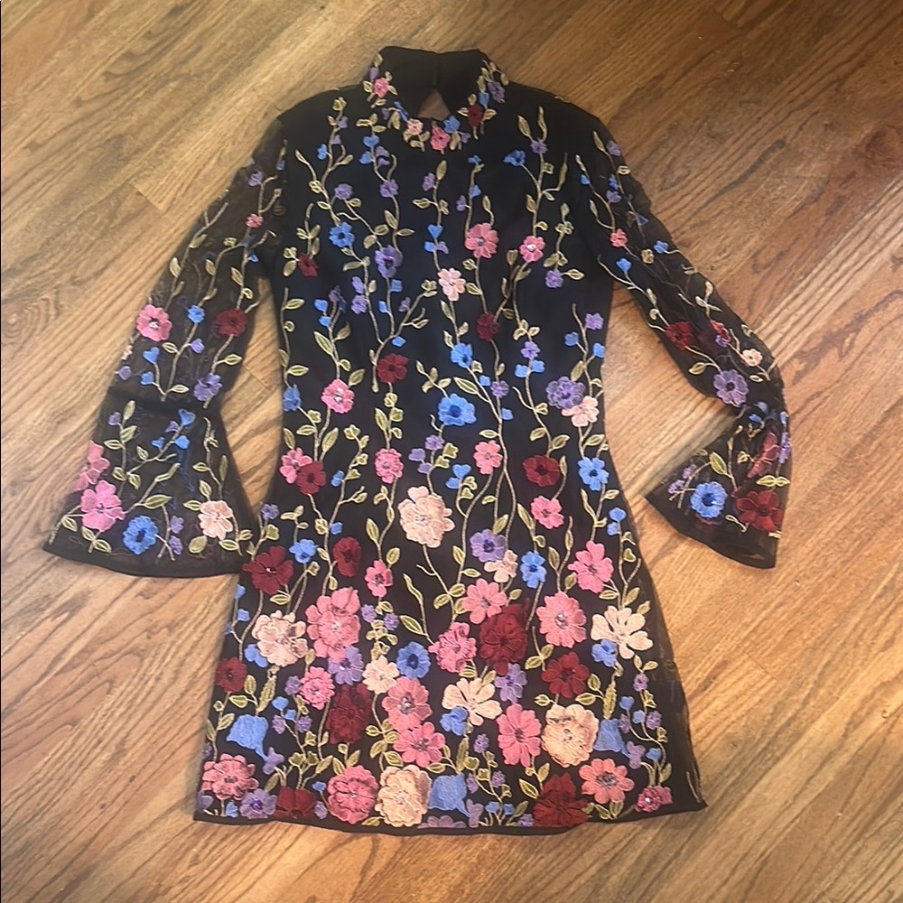 Floral Embroidered Black Dress